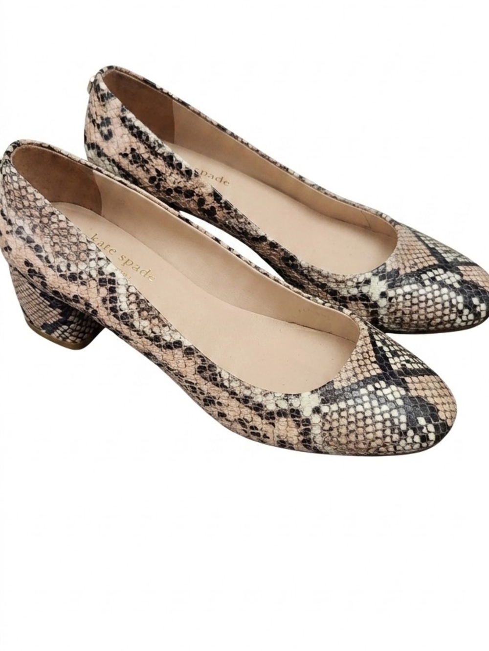 Kate Spade Beverly Block Heel Pumps Neutral Snakeskin Leather Size 8 - PRISTINE